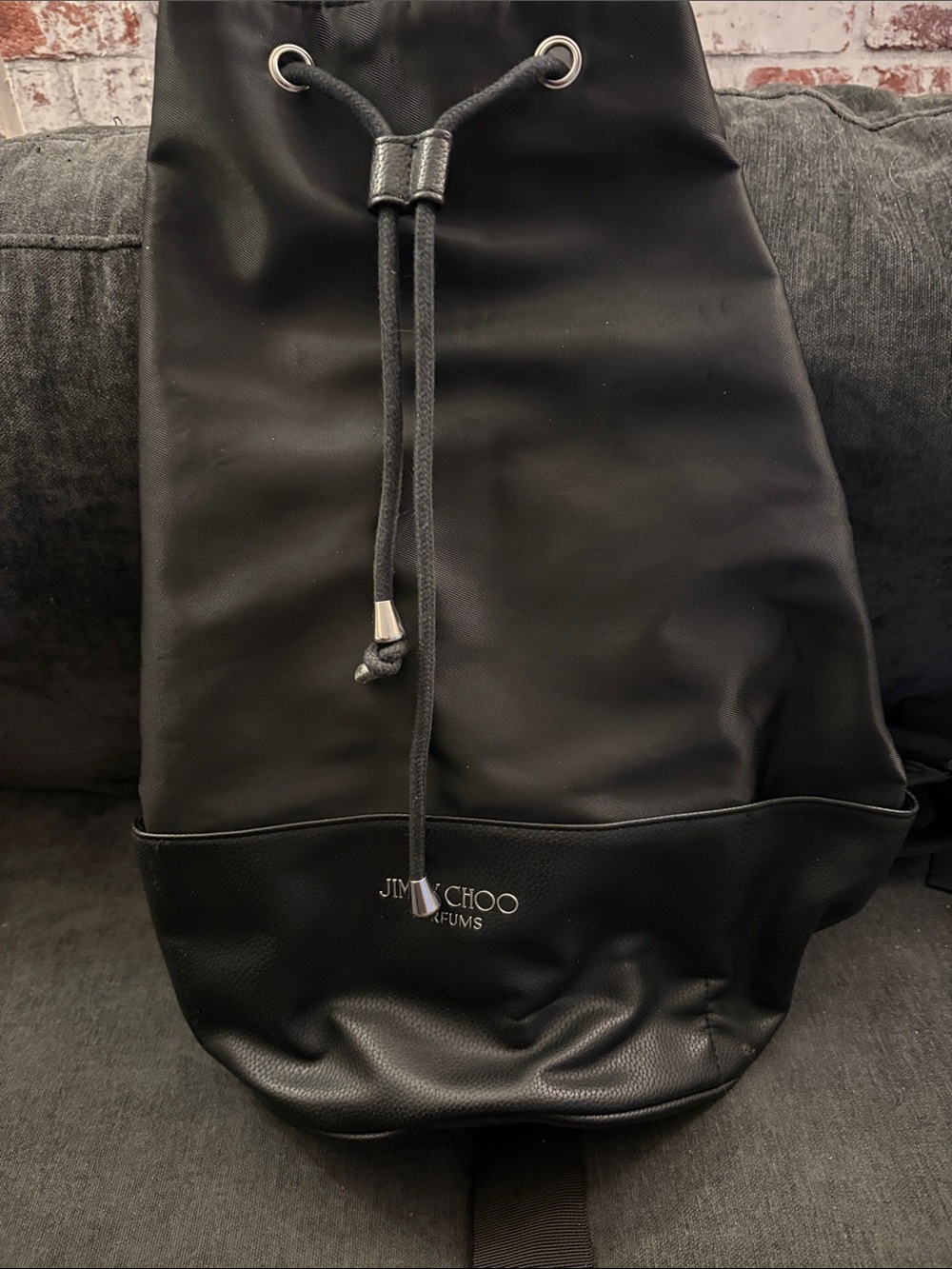 Jimmy Choo Black Nylon Drawstring Backpack